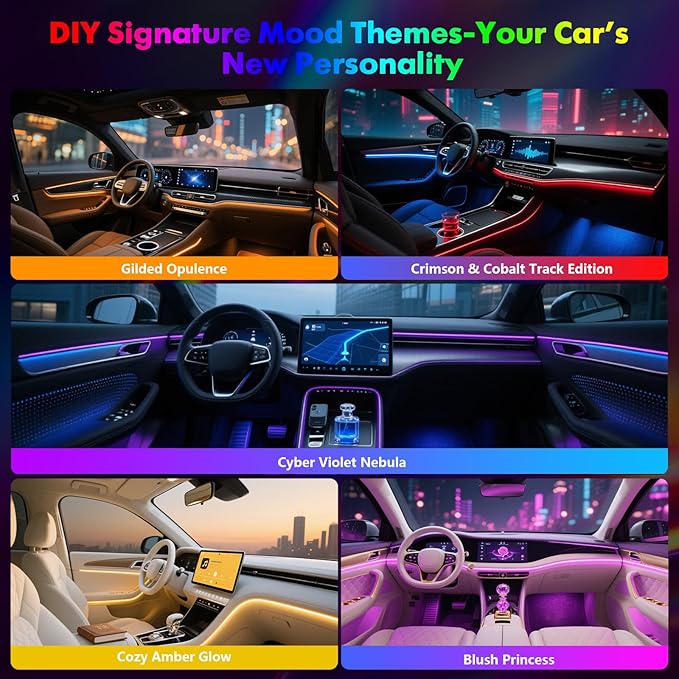 New Version Dreamcolor Acrylic Car Interior Lights 22 in 1 RGB LED Strip Lights APP Control Zoned Control System 252 Color Modes DIY Fiber Optic Ambient Lighting Kits Music Car Neon Lights