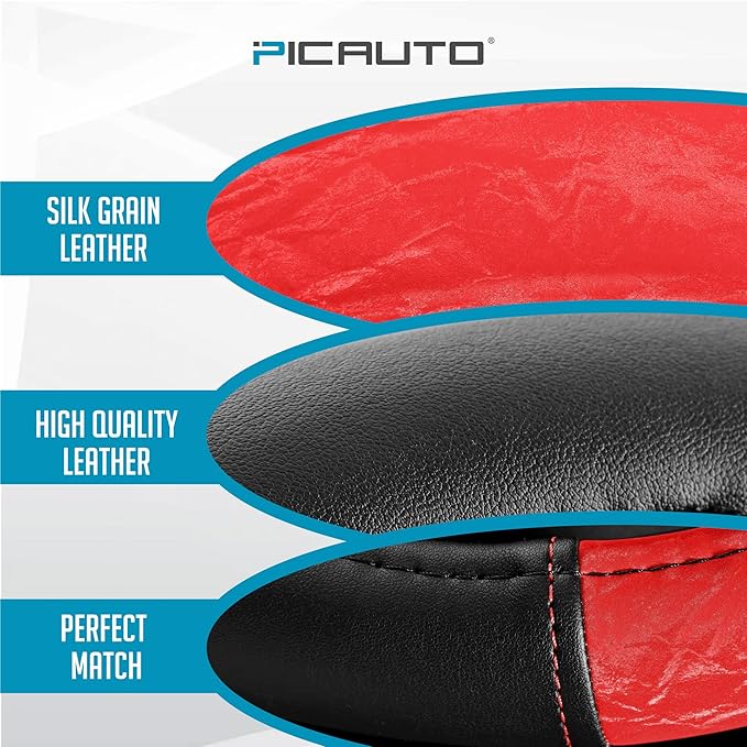 PIC AUTO Steering Wheel Cover, Silk Grain Leather Car Steering Wheel Protector, Comfortable Grip, Universal 14.5-15.5 Inch Anti-Slip Steering Wheels Accessories for Men & Women (Red)