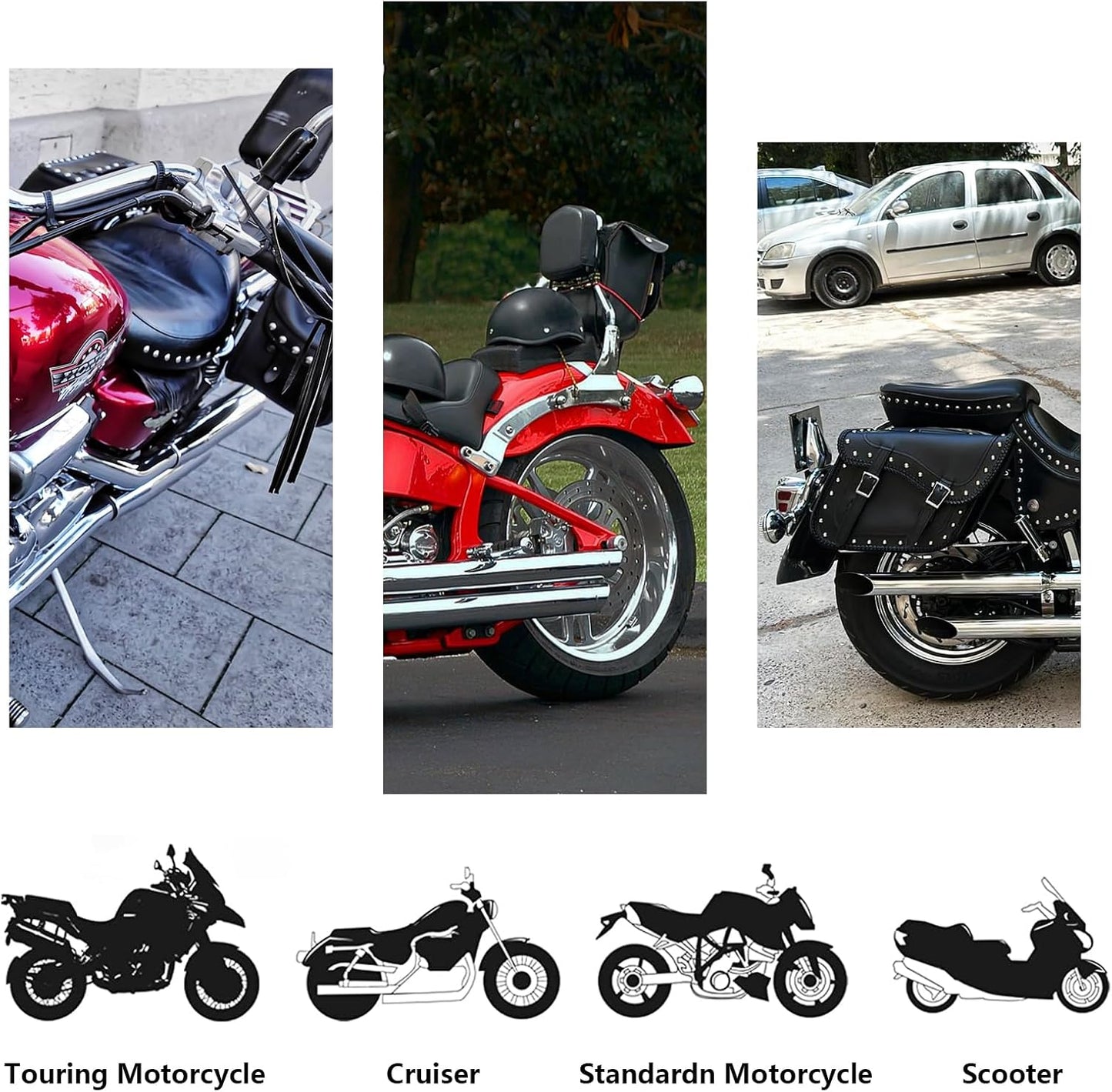 GARGOYLE BELLS Motorcycle Saddle Bags Synthetic Leather Motorcycle Luggage Bag Waterproof Throw Over Saddlebags For Softails Sportsters Choppers Dyna V-star Shadow (With Studs, Black, 16"x13"x11.5")