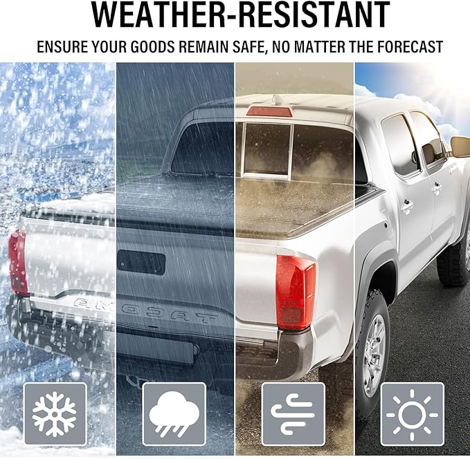 Hard Low Profile Quad-Fold Aluminum Truck Bed Tonneau Cover Compatible with 2016-2023 Toyota Tacoma 5ft Bed (60")