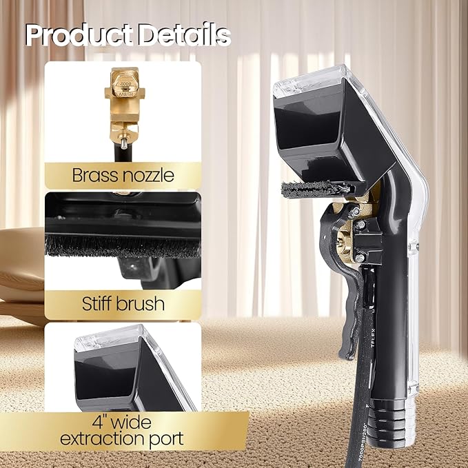 Upholstery Tool Compatible with Mytee 8400P Air Lite,1-1/2 Inches Interface,1/4” Quick Connect,Add Cleaning Brushes,Anti Fall Transparent Shell,Clean Carpets,Car Upholstery,Upholstery Tool