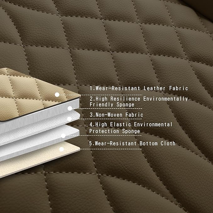 Car Seat Covers 5 Seats Full Set, Waterproof Napa Leather Automotive Seat Protector for Cars SUV Truck Sedan, Universal Anti-Slip Car Seat Cushion Interior Accessories, Beige