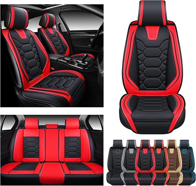 OASIS AUTO Car Seat Covers Full Set, Waterproof Faux Leather Seat Covers for Cars Universal Fit for SUV, Truck, Sedan, Black Premium Car Seat Protector with Front & Back Cushions