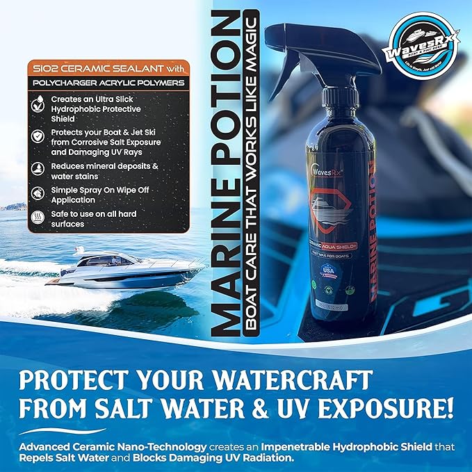 WavesRx High-Performance Ceramic Spray Coating for Boats & Jet Skis (AquaShield+) | Marine Grade SiO2 Sealant Protects from Salt, Contaminants & UV Damage | Fast Wax Silicon Dioxide Hydrophobic Polish
