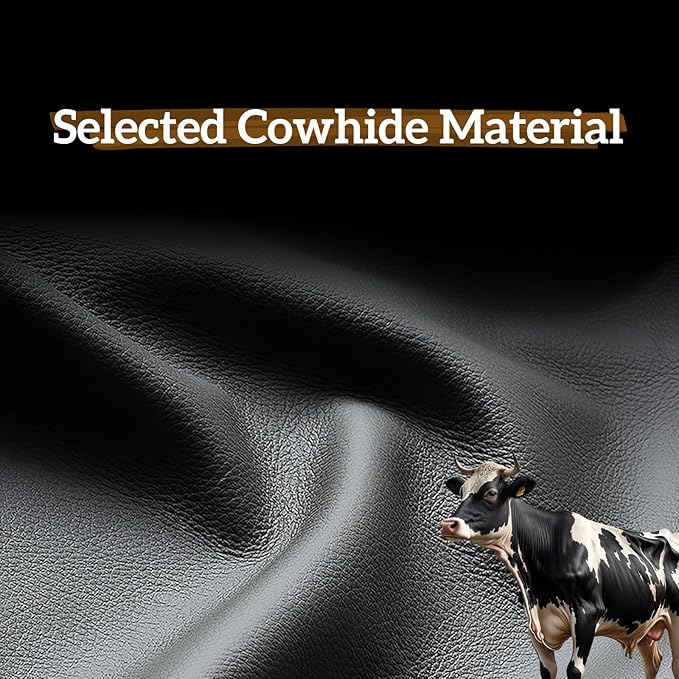 Cowhide Steering Wheel Cover Heat Resistant Anti-Slip Car Wheel Wrap Compatible with Most Makes and Models of Cars and Trucks with 14.5 to 15 Inch Steering Wheel (Black-1)