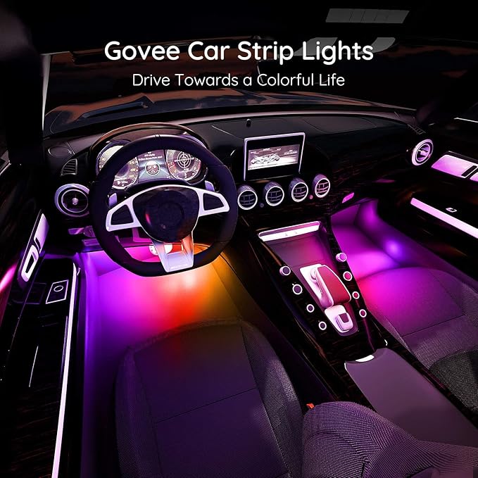Govee Car Lights, Smart RGBIC Interior Car Lights with APP, Remote Control, LED Lights for Car Decor, DIY Mode and Multiple Scene Options, 2 Lines Design 72 LED Lights for Car