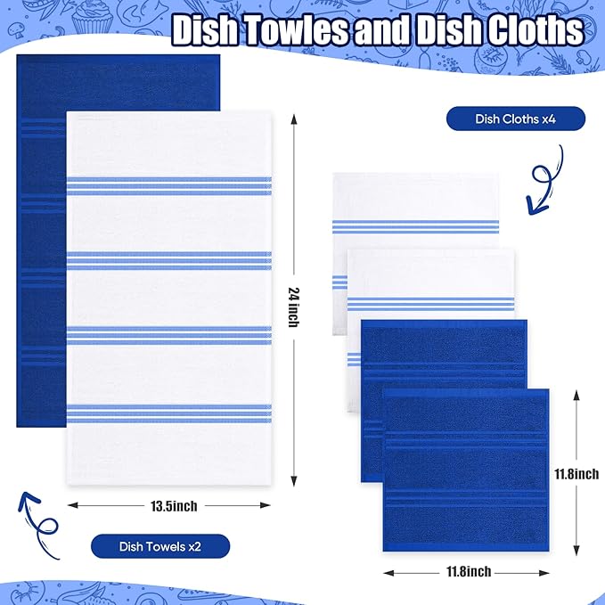 Dish Towels and Dishcloths with Oven Mitts Sets- 100% Cotton Tea Towels for Kitchen- 500 F Heat Resistant Oven Mittens 7.5"x12", Durable Dish Cloths 11.8"x11.8", Absorbent Dish Towels 13.5"x24"