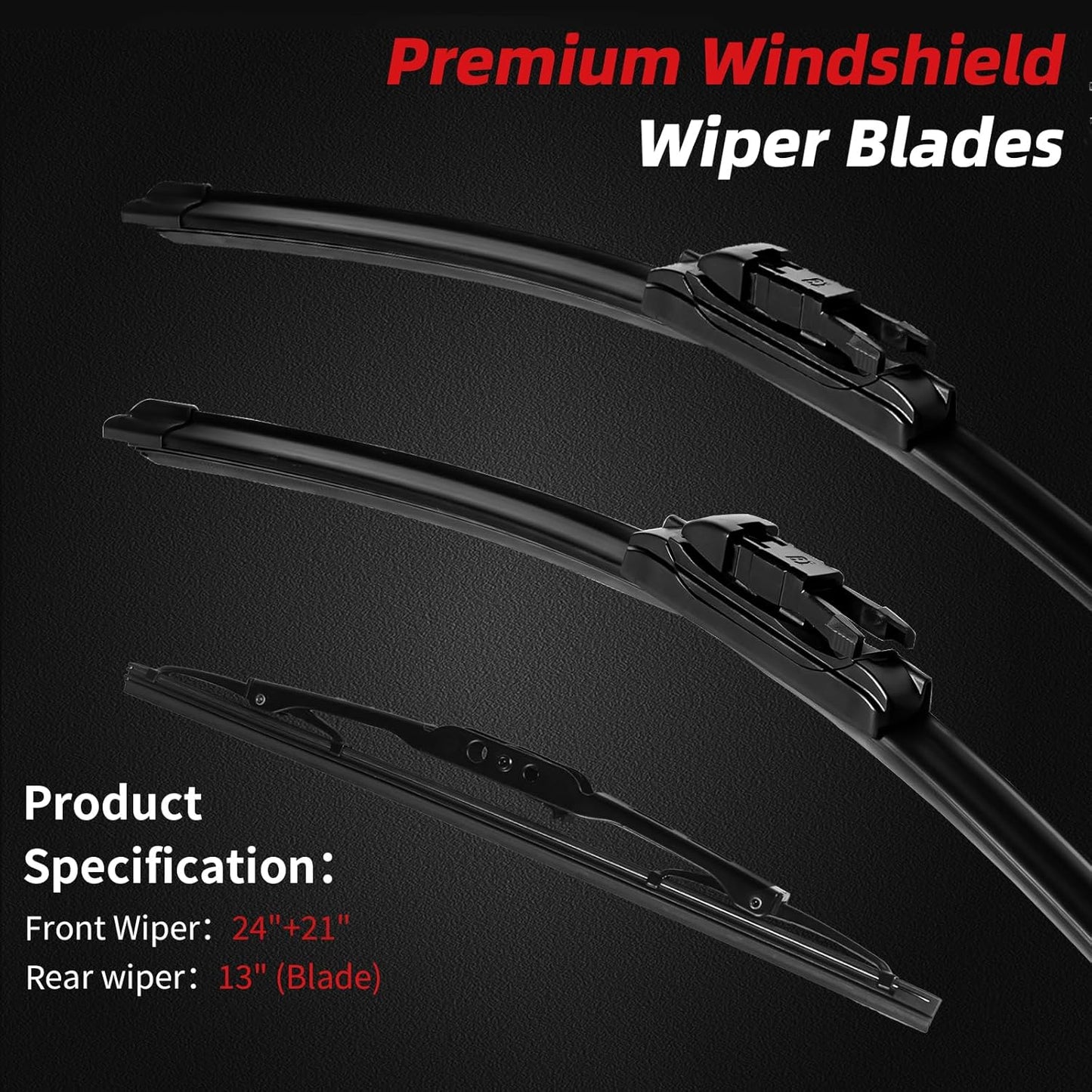 OTUAYAUTO Premium Windshield Wiper Blades - Replacement for Chevrolet Traverse 2012-2017 - Precision Fit, All-Weather Performance, Front and Rear Wiper Blades, Pinch Tab - 24"+21"+13" (Pack of 3)