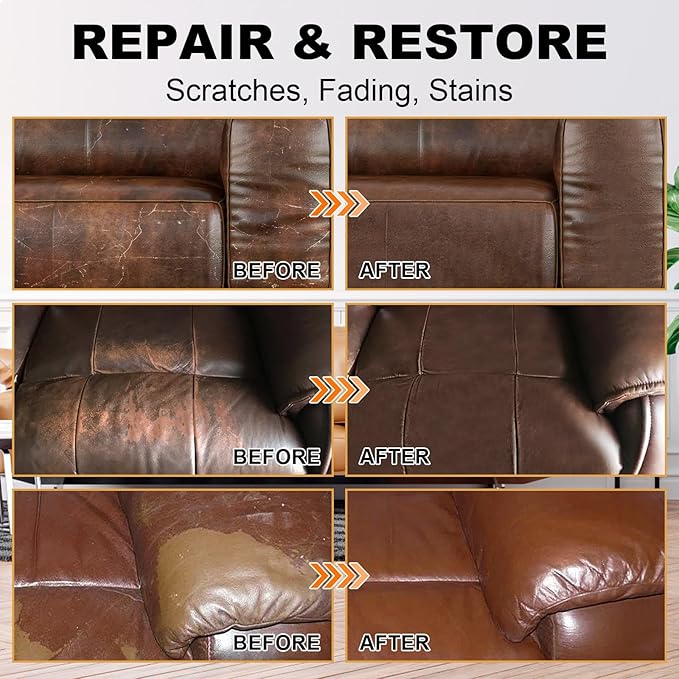 STARTSO WORLD 200Ml Leather Recoloring Balm with 100ML Leather Conditioner,Dark Gray Leather Repair Kit for Furniture, Leather Dye, Leather Scratch Repair, Leather Couch Paint