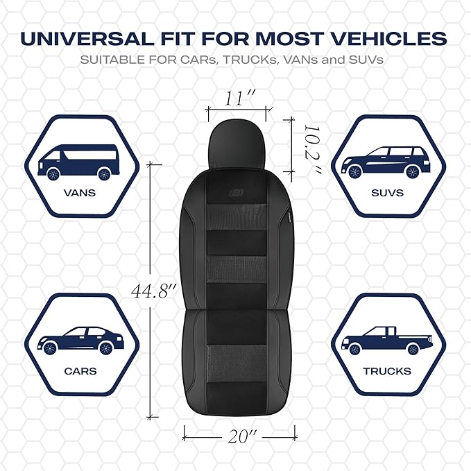 Skechers Aircooled & Memory Foam Car Seat Covers,Premium Leather with EVA Mesh Seat Covers, Front car seat Protector, Airbag Compatible, Automotive Comfort for Most Cars, Vans, Trucks, SUV,Black