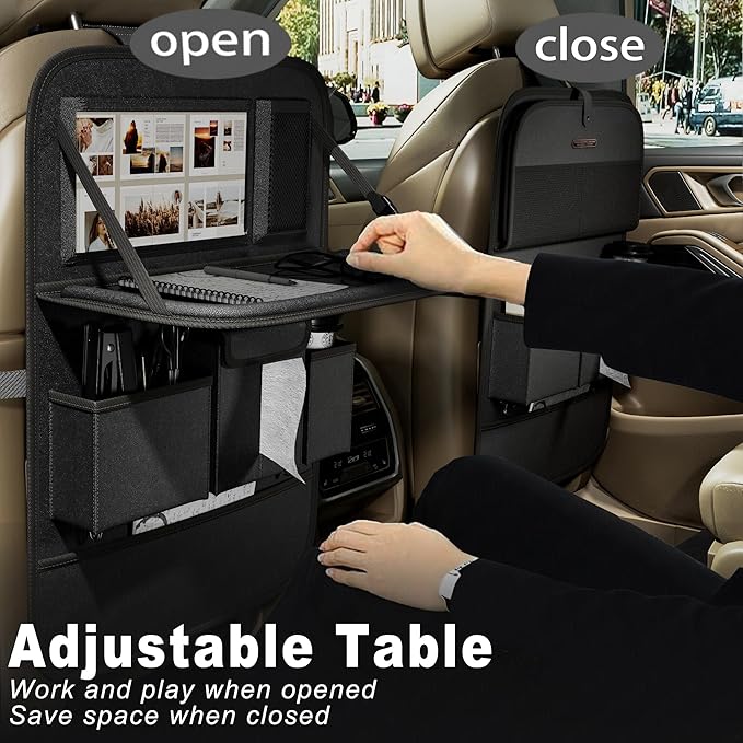 Car Seat Organizers,Multi-functional Back Seat Protectors, Storage Pouches, and Tray Holders (for Cars, Kids, Seat Back and Rear Seats) (Plain Black, 1 Pcs)