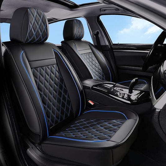 Huidasource Front Car Seat Covers, Leather Car Seat Cushion, Automotive Car Seat Cover Protector Universal Fit Front Seat, Airbag Compatible, for Most Cars,Vans,Trucks, SUVs (Front Pair/Black&Blue)