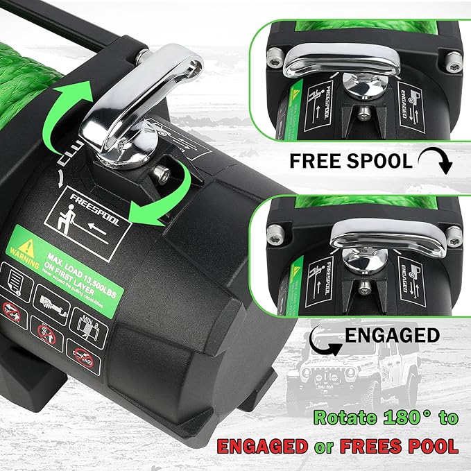 13500LB Winch with Synthetic Rope,Wired Handle and Wireless Remote 12V Waterproof Electric Winch for Truck Trailer Jeep Off Road Recovery and Towing