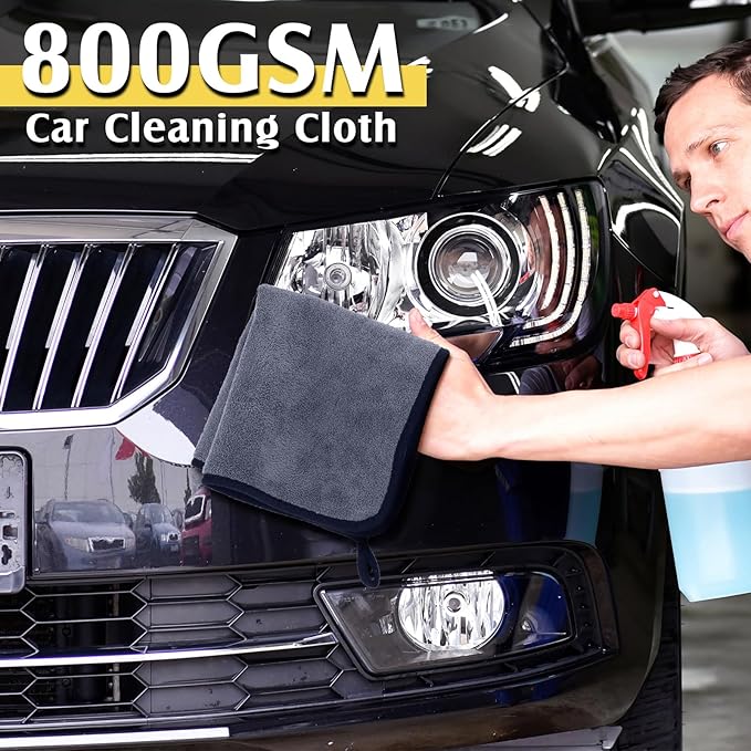 Nuenen 20 Pcs Microfiber Cleaning Towels for Cars 800 GSM Thick Plush Microfiber Cleaning Cloth Dusting Cloth Auto Detailing Absorbent Towels for Car Kitchen Window, 15.75 Inch(Grey and Yellow)