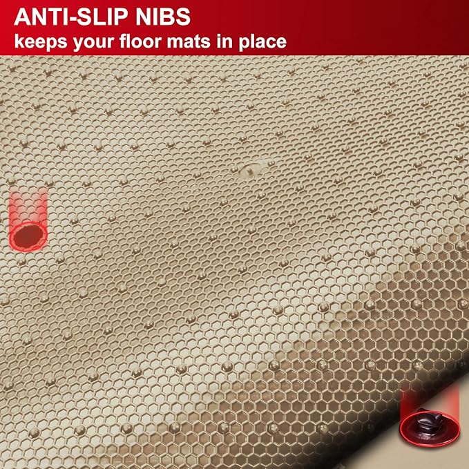 IKON MOTORSPORTS, Custom Fit Floor Mats Compatible with 2008-2015 Chevrolet Cruze, 16 Cruze Limited, Latex Rubber Heavy Duty All Weather Season Car Auto Front Rear Carpets Liner 5PCS Beige