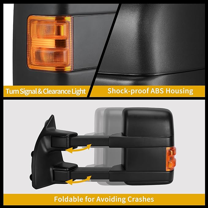 DWVO Towing Mirrors Fits 2008-2016 Ford F250 F350 F450 F550 Super Duty, Left Driver Side Mirror with Power Heated, Telescoping, Turn Signal Lights, Black