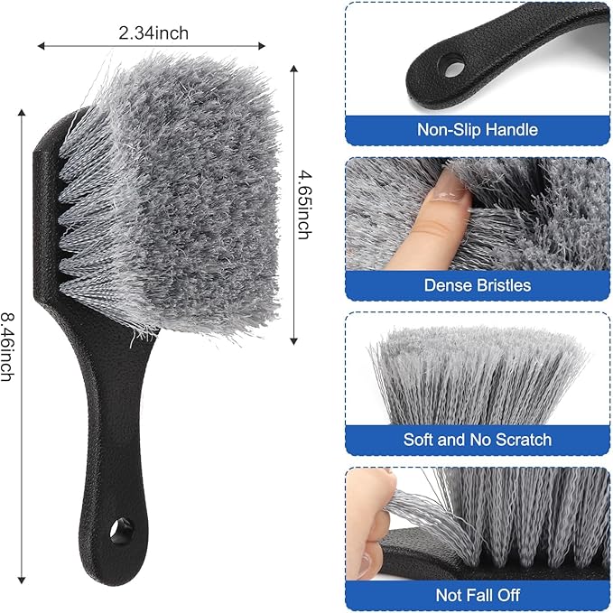Wheel Rim Tire & Carpet Cleaning Brush Set, Soft & Stiff Bristle Wash Cleaning Supplies Kit for Car All Exterior Surface and Car Interior Cleaning Brush for Car Truck SUV RV Motorcycle (Blue)