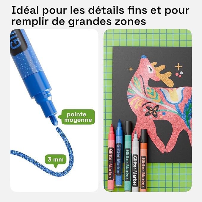 ARTISTRO 12 Glitter Paint Pens Sparkly and Shiny for Glass, Rock Painting, Ceramic, Wood, Fabric, Scrapbooking, DIY Craft Making, Coloring - Acrylic Paint Markers Medium Tip 3.0mm