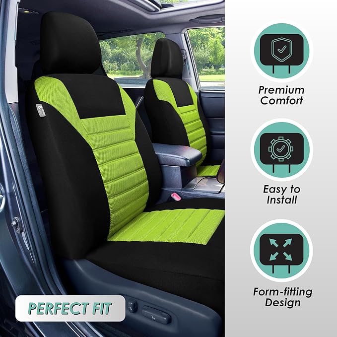 FH Group Automotive Car Seat Covers Full Set Premium 3D Air Mesh Front Seat Covers, Airbag Compatible & Split Bench Cover Universal Fit Interior Accessories for Cars Trucks and SUVs - Green