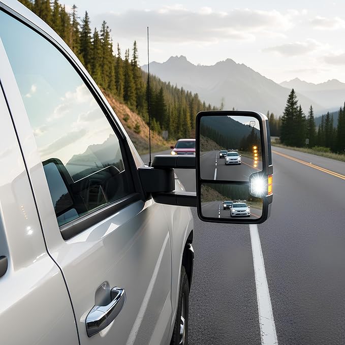 DWVO Power Heated Towing Mirrors for 2003-2006 Chevy Silverado GMC Sierra Tahoe Suburban Avalanche Yukon XL Denali Escalade | Adjustable LED Turn Signal | Chrome Finish