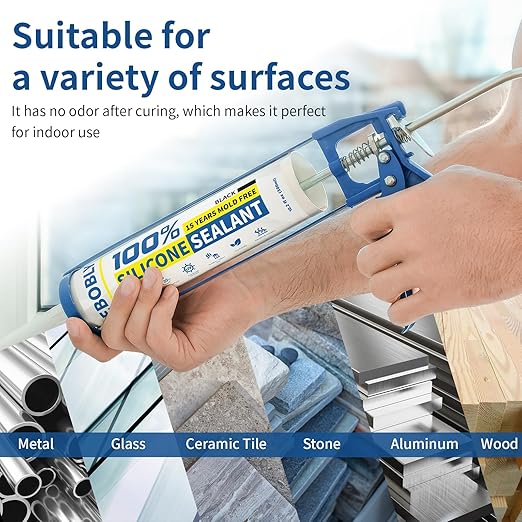 Black Silicone Caulk & Sealant, 100% Waterproof Silicone Caulking, Silicone Sealant Caulking for Kitchen, Bathroom, RV, Interior & Exterior Use, Shrink & Crack Proof, 10.2 FL. OZ/300ML, 1 Pack