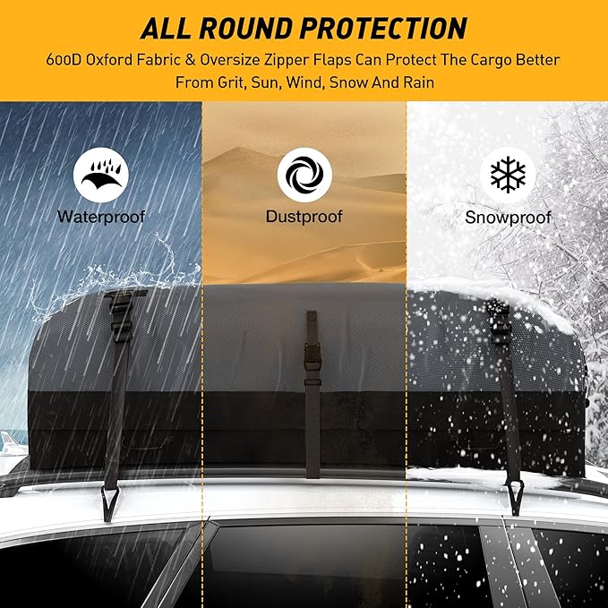 WILDROAD Rooftop Cargo Carrier - 25 Cubic Feet, 600D Ultra Anti-Tear Fabric, Waterproof Car Roof Bag with Soft-Shell, Anti-Slip Mat and 6 Door Hooks - Fits Cars with/Without Racks