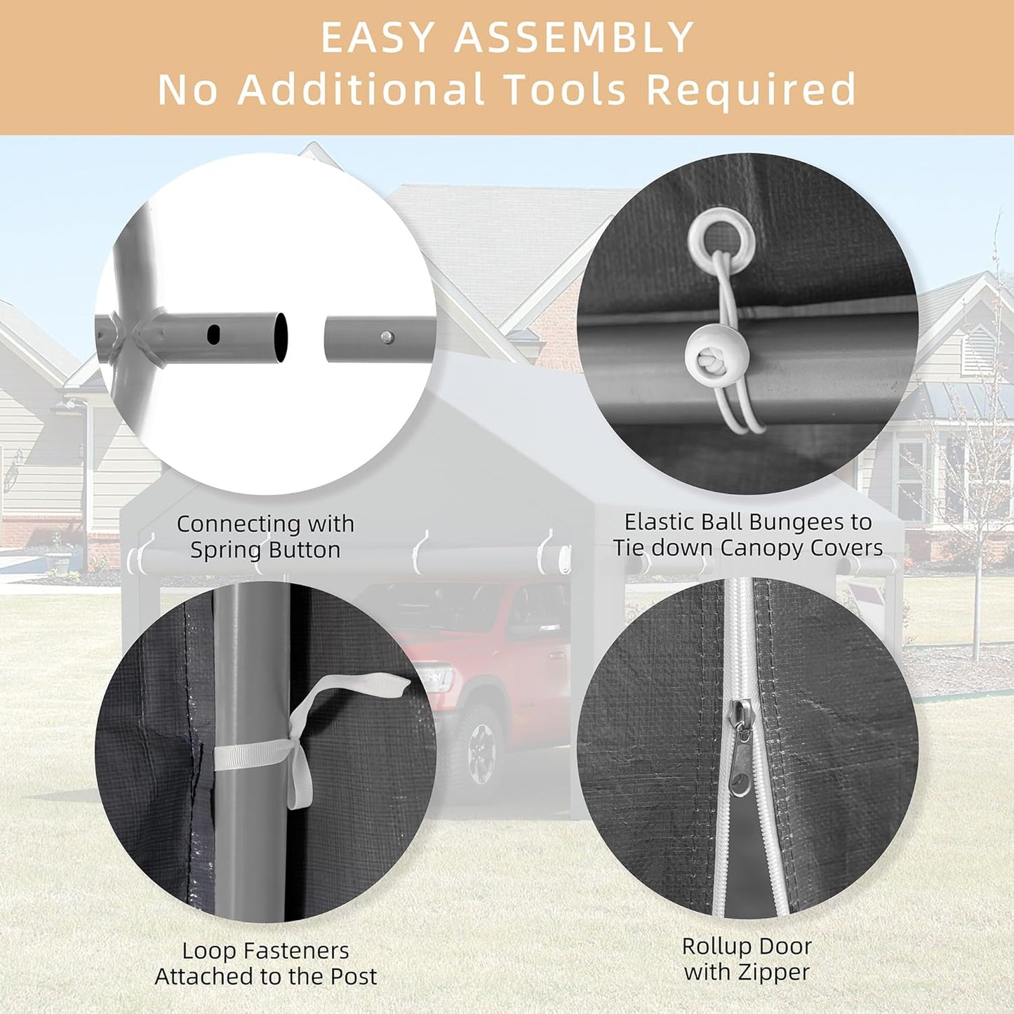 JY QAQA Carport, 10x20 FT Heavy Duty Carport Reinforced Steel Poles with Removable Sidewalls & Doors,Roll-up Windows Car Canopy with Sandbags and All-Season Tarp for Car Boat Truck Motorcycle