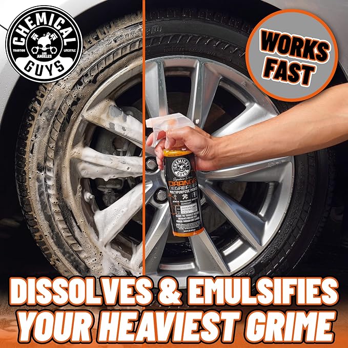 Chemical Guys Signature Series Orange Degreaser - Heavy Duty All Purpose Cleaner for Engines, Tires, Undercarriages, Tools and More - Professional Strength, Breaks Down Grease, Oil and Grime, 16 oz
