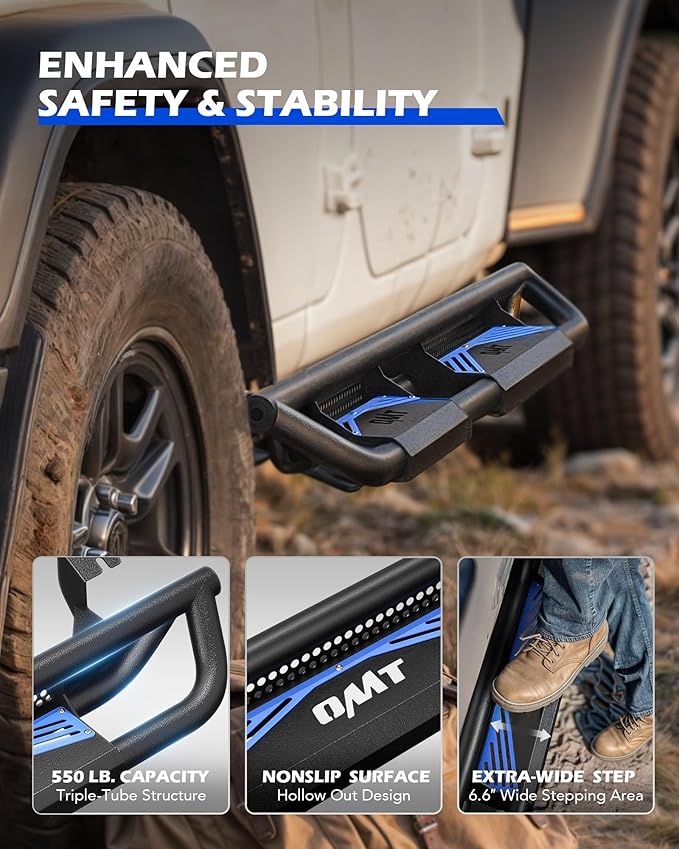 Running Boards Compatible with Toyota Tacoma Double Cab 2005-2023, 6.6" Side Steps with Paintable Step Plates, Heavy Duty Nerf Bar with Triple-Shield Anti-Corrosion Technology, Single Stair