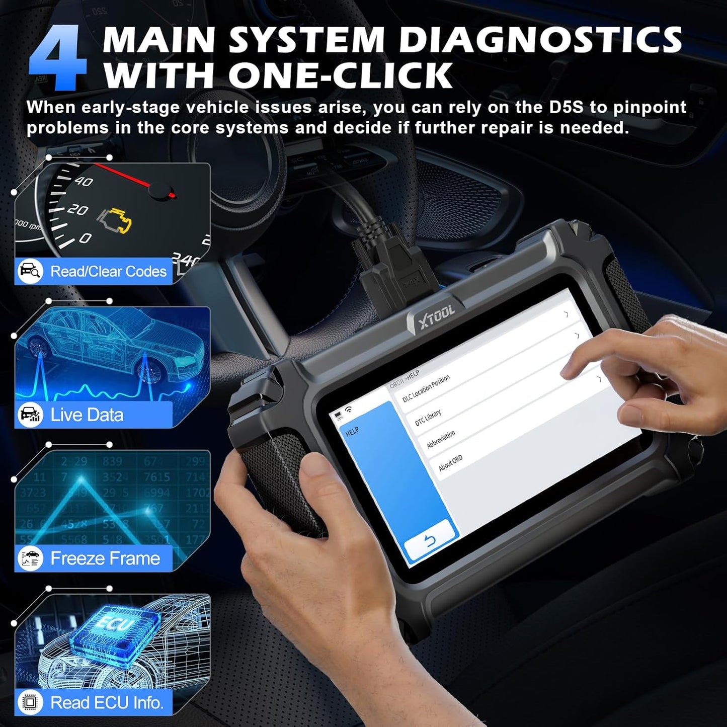 XTOOL D5 Car Code Reader and Reset Tool, Engine ABS SRS Transmission Car Diagnostic Tool with EPB Service, ABS Bleed, Throttle Relearn, Clear Check Engine Light Code Reader with 9 Resets, Free Update