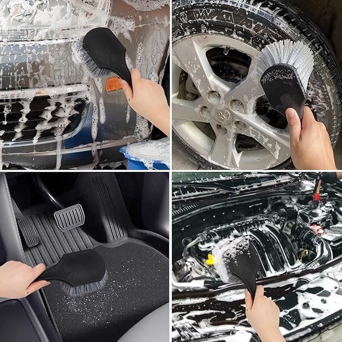 Wheel Rim Tire & Carpet Cleaning Brush Set, Soft & Stiff Bristle Wash Cleaning Supplies Kit for Car All Exterior Surface and Car Interior Cleaning Brush for Car Truck SUV RV Motorcycle (Blue)