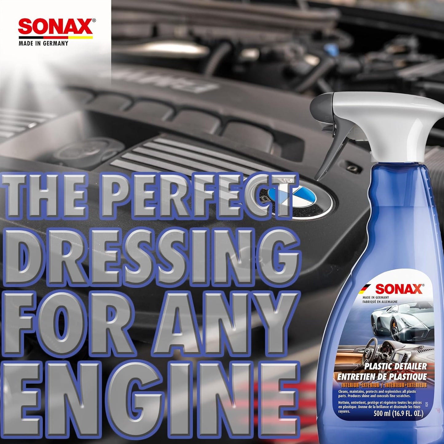 SONAX Plastic Detailer 255241 | Spray-On Protection for Interior & Exterior Plastic Surfaces | Cleans, Restores, and Protects | No Wiping or Rubbing Required | 500ml