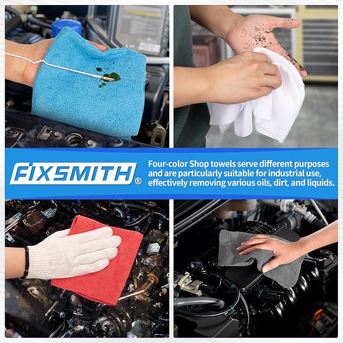FIXSMITH Shop Towels, Microfiber Cleaning Cloth Bulk, 200 Pack Microfiber Towels for Cars, All-Purpose Absorbent Cleaning Rags, Dust Cloth for Automotive, Mechanic, Garage, Bar, 11.5 x 11.5 inch