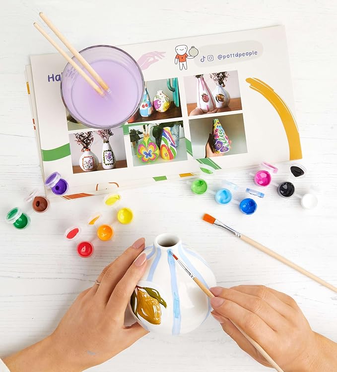 Pott’d Paint-a-Vase Pottery Painting Kit - Personalised DIY Vase Craft Set - Includes Vases, Paints, and Step-by-Step Guide