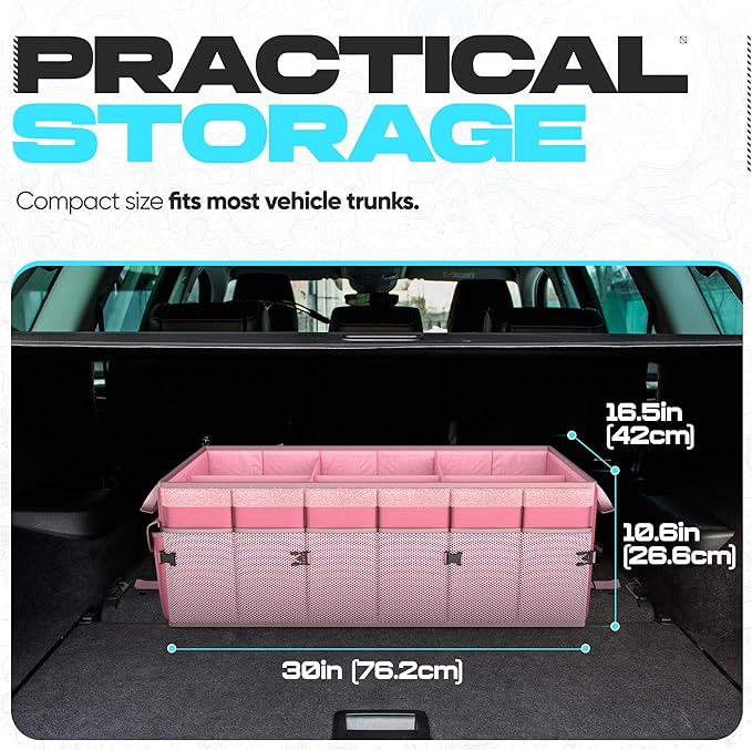 FORTEM Car Trunk Organizer, Collapsible Multi Compartment SUV Organizer, Foldable Storage for Car Accessories for Women Men, 600D Oxford, Non Slip Bottom, Securing Straps, Soft Cover (85L)