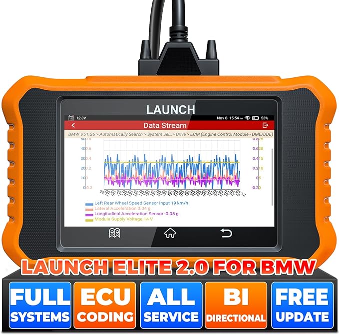 LAUNCH Creader Elite V2.0 for BMW OBD2 Scanner, 2025 Full Systems Bi-Directional Scan Tool, All Reset Services, ECU Code, Battery Registration Tool for BMW Mini RR, Lifetime Free Update, Auto VIN