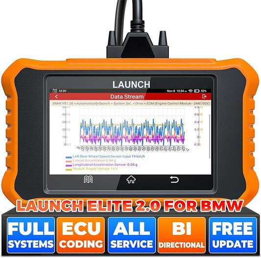 LAUNCH Creader Elite V2.0 for BMW OBD2 Scanner, 2025 Full Systems Bi-Directional Scan Tool, All Reset Services, ECU Code, Battery Registration Tool for BMW Mini RR, Lifetime Free Update, Auto VIN