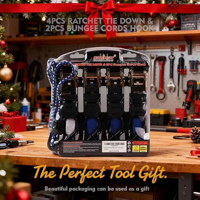 HORUSDY Ratchet Straps, 2,200 LB Break Strength, 4-Pack 15FT Ratchet Tie Down Straps Set for Motorcycle Straps Tie Downs, Appliances, Lawn Equipment, Cargo Straps for Trucks. (Blue)