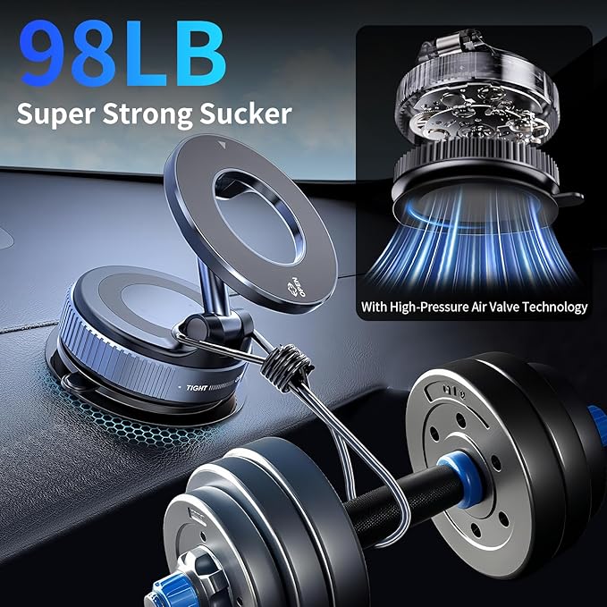 Magnetic Car Phone Holder for Magsafe [96+LBS Suction & 2800gf Magnetic], 360°Adjustable Vacuum Suction Cup Car Phone Mount, Car Mount for iPhone 17 Pro Max 16 15 14 13 12