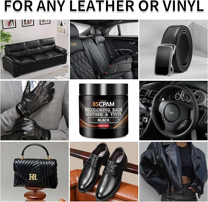 Black Leather Recoloring Balm,Leather Couch Scratch/Stain Remover,Leather Repair kit for Vinyl Furniture and Car Interior,Leather Dye Paint for Scratched and Faded Leather Couches