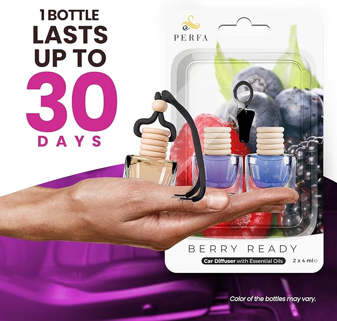 Car Air Fresheners for Women - Mixed Berries Fragrance | Pack of 2 Long Lasting Air Freshener | Odor Eliminator Car Perfume Diffuser with Essential Oils | Car Air Freshener Vent Clip by Perfa
