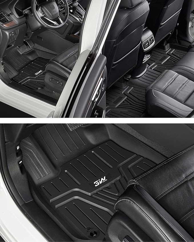3W Floor Mats Fit for 2025 2024 2023 Honda Pilot, Custom Fit Floor Liner for 1st 2nd and 3rd Row Full Set TPE All-Weather Car Liners, Black