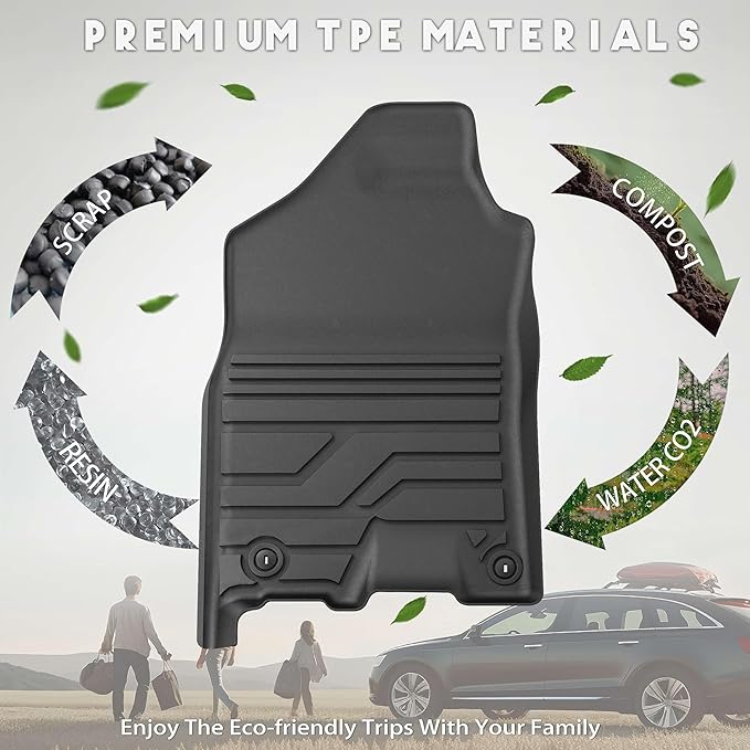 KARPAL Floor Mats for Ram 1500/2500/3500 Crew Cab 2013-2018, 1500 Classic Crew Cab 2019-2024(NOT New Body Style), TPE All-Weather Floor Liners 1st & 2nd Row Car Mats, Ram Accessories
