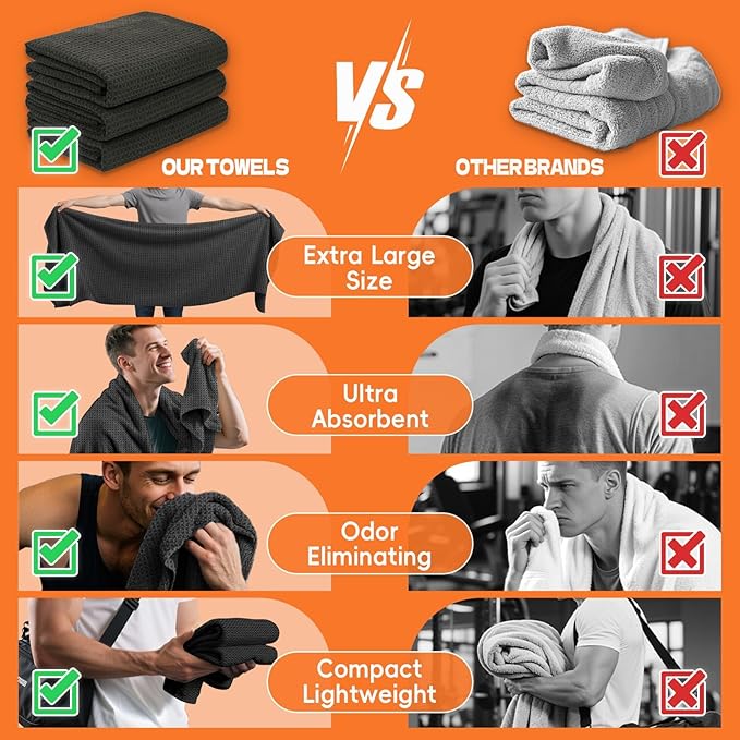 Microfiber Sweat Towel Quick Dry Lightweight Absorbent 3 Pack，Fast Drying 27‘’ X 55‘’ Negative Ions Odorless Gym Towels for Men & Women Yoga Sports Travel Outdoor Camping Gym (Large Black)