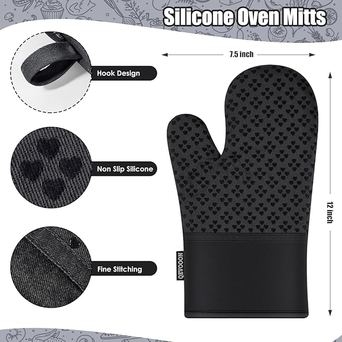 Dish Towels and Dishcloths with Oven Mitts Sets- 100% Cotton Tea Towels for Kitchen- 500 F Heat Resistant Oven Mittens 7.5"x12", Durable Dish Cloths 11.8"x11.8", Absorbent Dish Towels 13.5"x24"