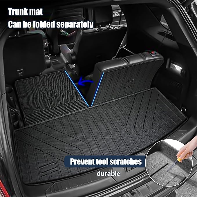 AUXKO All Weather Cargo Mats & Backrest Mat Fit for 2025 2024 Chevrolet Chevy Traverse (7&8 Seat Not for Limited) TPE Back Seat Protector Liner Accessory Odorless Black