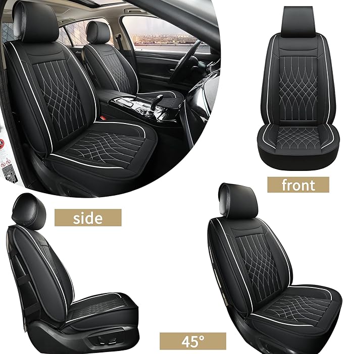 Car Seat Covers 5 Seats Full Set, Waterproof Napa Leather Automotive Seat Protector for Cars SUV Truck Sedan, Universal Anti-Slip Car Seat Cushion Interior Accessories, Black and White