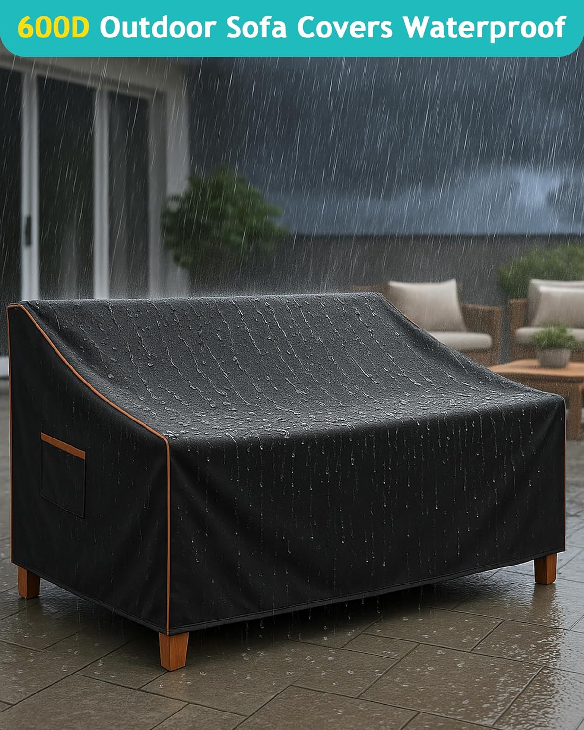 Outdoor Sofa Cover, Waterproof Patio Furniture Cover 60W x 36D x 33H inches Heavy Duty 600D Oxford Fabric Black