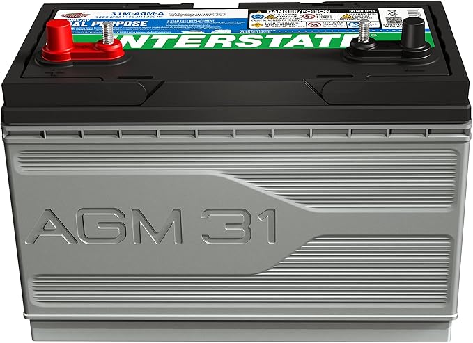 Interstate Batteries Marine/RV Battery 12V 100Ah 825CCA Dual Purpose Power Pure Lead AGM RV & Marine Starting Replacement Battery (Group Size 31M) Boats, RV's (8-31MAGMDC / 31M-AGM-A)
