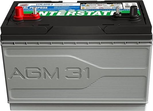Interstate Batteries Marine/RV Battery 12V 100Ah 825CCA Dual Purpose Power Pure Lead AGM RV & Marine Starting Replacement Battery (Group Size 31M) Boats, RV's (8-31MAGMDC / 31M-AGM-A)